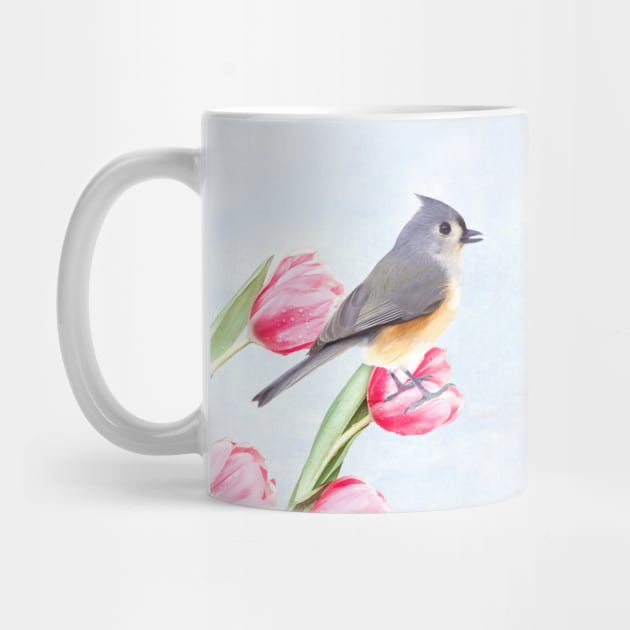 Tufted Titmouse Bird in the Tulip Garden by lauradyoung